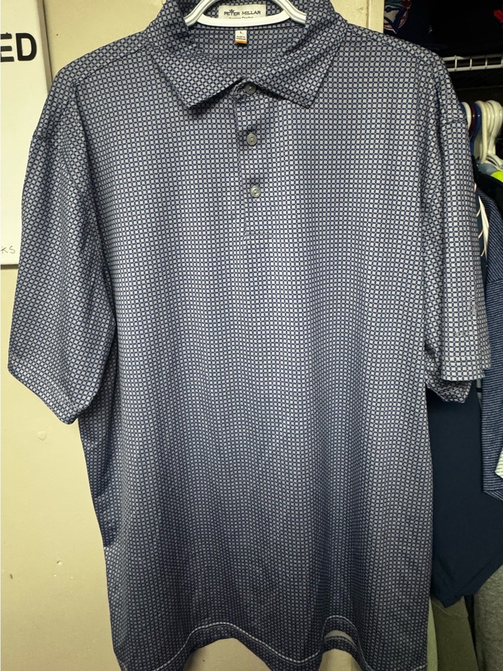 Peter Millar Summer Comfort Geometric Print Golf Polo Shirt L Blue Coppinwood - Picture 3 of 8